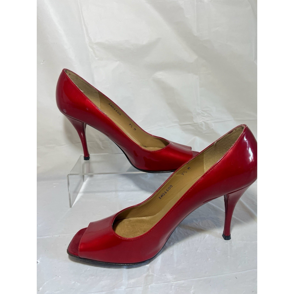 Stuart Weitzman Cherry Red Patent Peep toe Heels 9.5 M - Picture 5 of 14